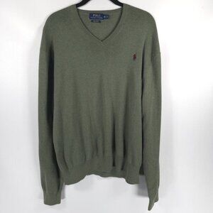 POLO RALPH LAUREN‎ PIMA COTTON V neck Knit Green Pullover Sweater Size XL
